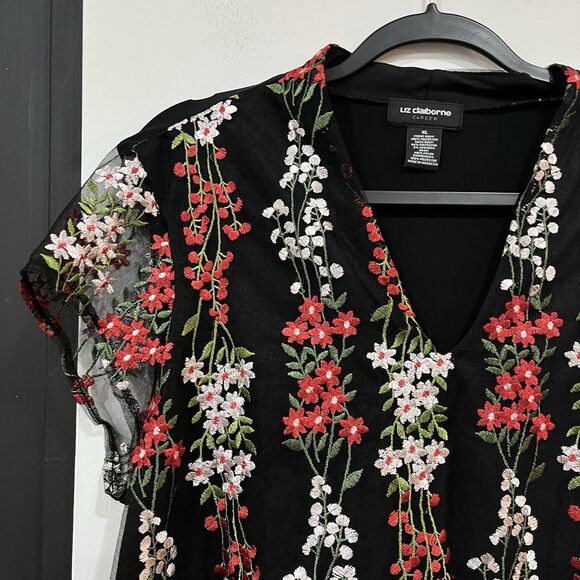 Liz Claiborne Career Floral Embroidered Top Blouse Size XL - Picture 2 of 6